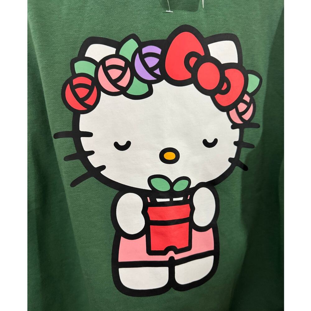 SANRIO HELLO KITTY Crew Sweatshirt NEW Green LS Graphic Size M - Picture 2 of 6